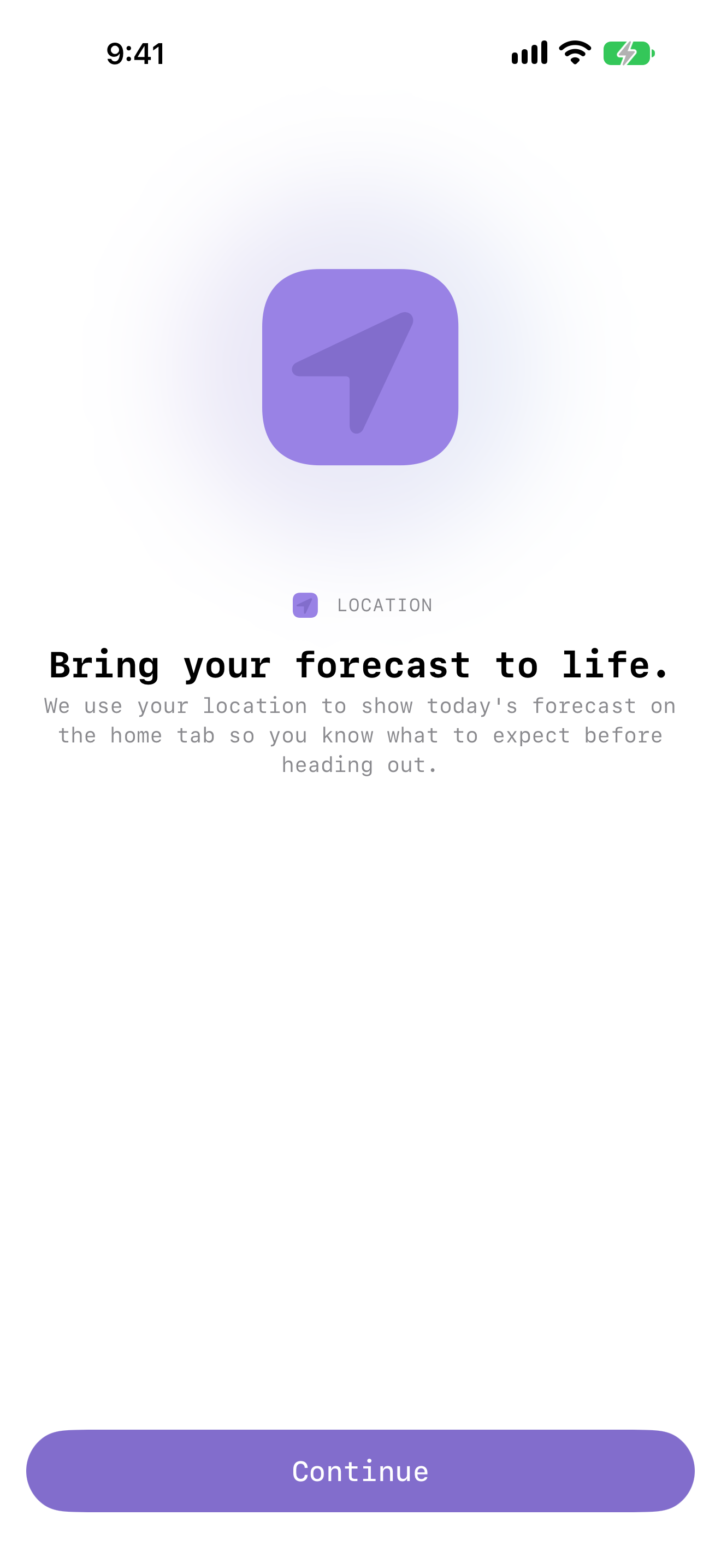 The walkthrough step asking for location access.