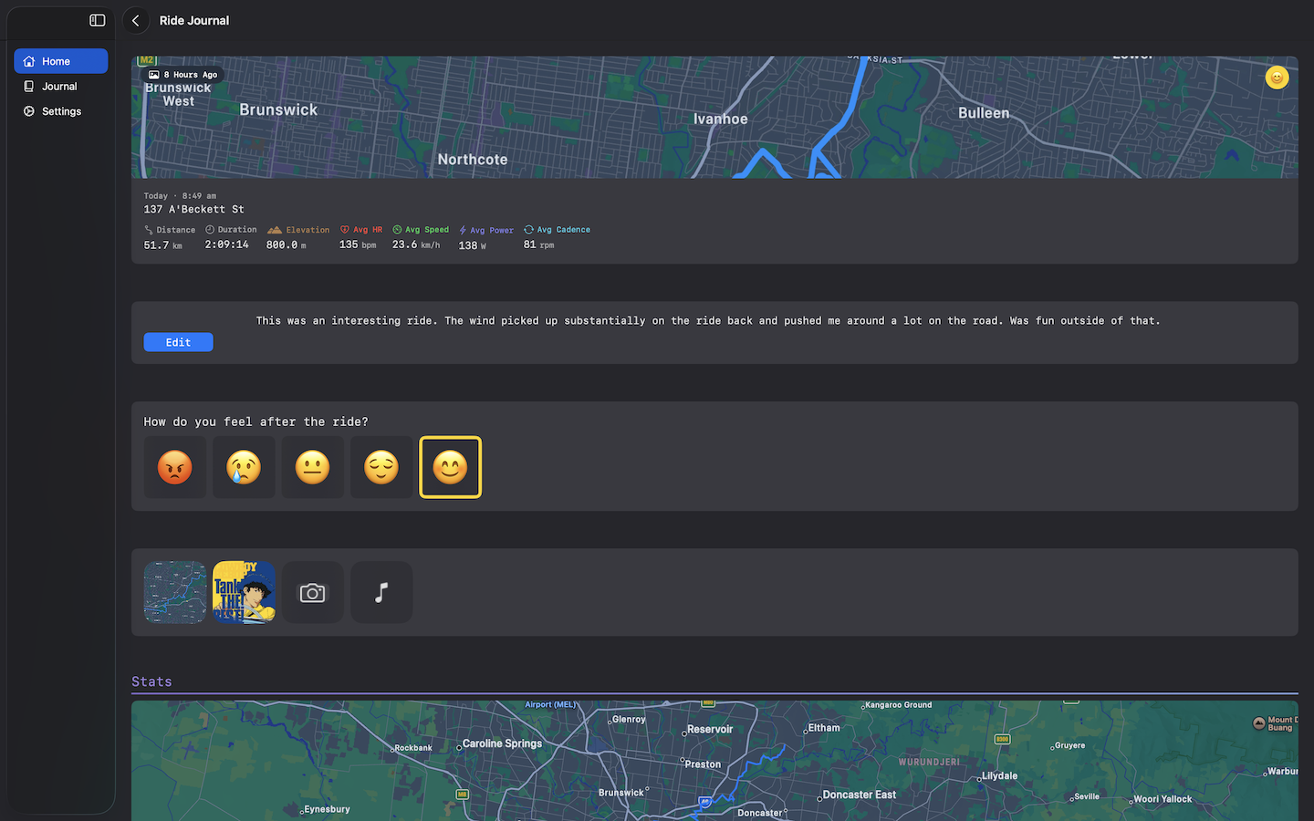 Ride Journal on macOS — journal hero