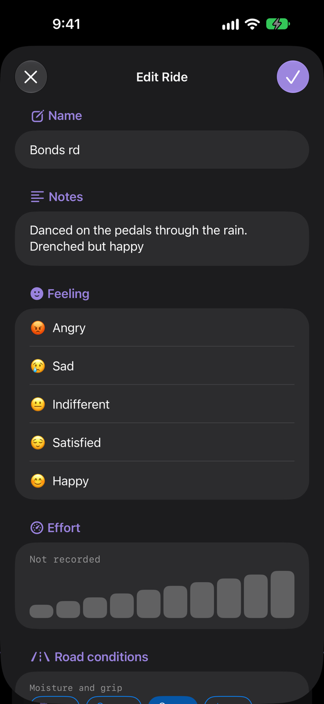 Ride Journal on iOS — edit journal entry